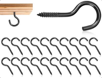 Dailygoods- Schroefhaak 20 Stuks - Zwart - Plafondhaak - Haakschroef - Bekerhaak - Duurzaam Metaal - 39,8 mm Lengte - Ophanghaak