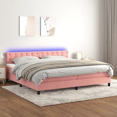 vidaXL - Boxspring - met - matras - en - LED - fluweel - roze - 200x200 - cm