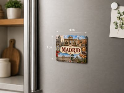 Madrid Koelkastmagneet MDF – Souvenir Magneet met Palacio Real, Puerta de Alcalá, Plaza Mayor en Spaanse Details
