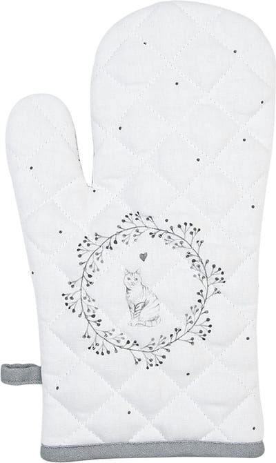 Clayre & Eef Ovenwant 18x30 cm Wit Grijs Katoen Kat