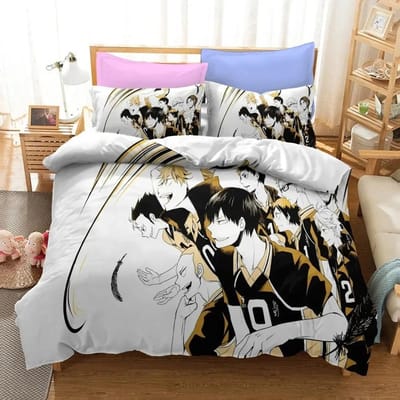 Haikyuu!! Beddengoedset 3D Anime Polyester Dekbedovertrek Kussenslopen Queen King Voor Kinderen Cadeau Volleybal Anime Dekbedovertreksets EU Single 135x200cm
