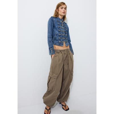 Stradivarius Denim jas met knopen 100% katoen  OVERGEVERFDE DENIM WASSING XS