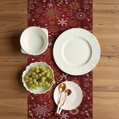 ABAKUHAUS wintertafelloper, vintage kerst, eetkamerkeuken rechthoekige decoratieve tafelloper, 40 x 180 cm, vermiljoen geelwit