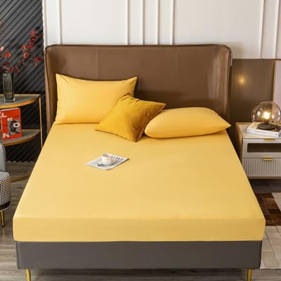 Levivel – ensemble de draps de lit en velours élastique, housse de matelas rembourrée, douce, Queen King, couleur unie, 150 /160x200 90x200x25cm yellow