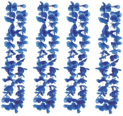 Hawaii bloemen krans/slinger - 4x - blauw - kind/volwassenen - verkleed tropische bloemen slingers