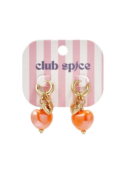 Goudkleurige Bedel Oorbellen met Oranje Hart – Oorbel met Hart Hanger – Trendy Dames Oorbellen- koningsdag