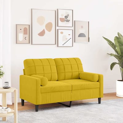 vidaXL - Tweezitsbank - met - sierkussens - 120 - cm - fluweel - geel