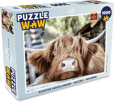 Puzzel Schotse hooglander - Macro - Hoorns - Legpuzzel - Puzzel 1000 stukjes volwassenen