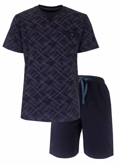 MEQ Heren Shortama Set - Korte Mouwen - Katoen - Blauw - Maat S