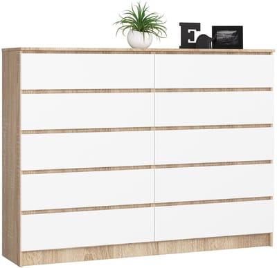 Ladekast K160 met 10 Lades / AKORD Furniture Factory / Sonoma Eik - Wit / 160 x 121 x 40 cm