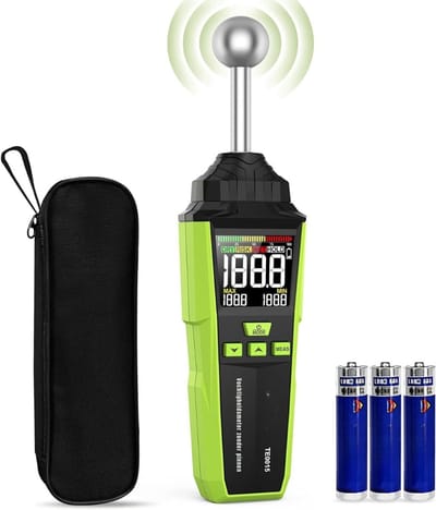 TIM® Vochtmeter Muren - Vochtmeter - Vochtmeter Hout Met Opbergzakje - Vochtmeters Inclusief Temperatuurmeter - Accuraat – Pleisterwerken - Inclusief Batterijen - Groen - ‎5cm x 3cm x 20cm