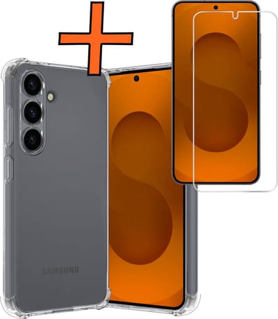 Hoes - Met Screenprotector - Geschikt voor Samsung Galaxy S25 - Sterk & Shockproof - Siliconen Case - Back Cover - Telefoon Hoes - Shock Proof - Transparant