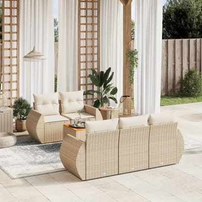 vidaXL - 6-delige - Loungeset - met - kussens - poly - rattan - beige