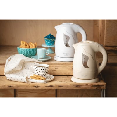 Waterkoker van 1 liter, beige, 850 W, modern design, veilig, BPA-vrij, inclusief calciumfilter, 360 °   Roterende basis