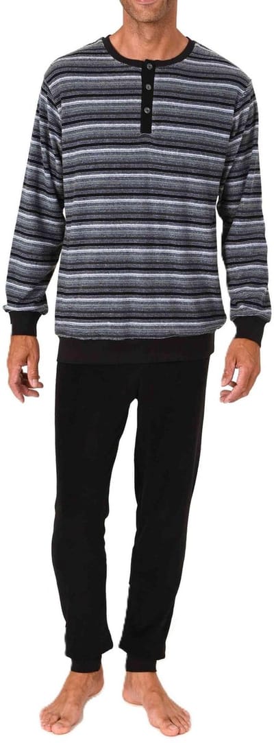 Heren pyjama in badstof met manchetten in een stijlvolle blokstreep-look - ook in oversize
