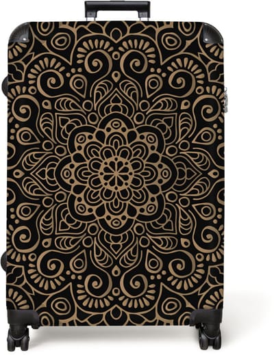 NoBoringSuitcases.com® - Koffer groot - Reiskoffer lichtgewicht - Mandala - Goud - Patroon - Zwart - Rolkoffer met 4 wielen - Grote trolley XL - 98 liter bagage