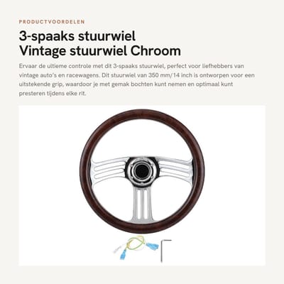 Dailygoods- Stuurwiel 350 mm/14 inch - Chroom Aluminiumlegering - 6-bouts Adapter - Racestuur - Duurzaam - Beste Grip en Controle