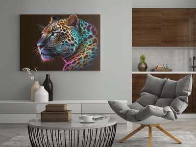 Canvas Schilderij - Wilde Dier - Kleurrijke Luipaard - 60x40x2 cm