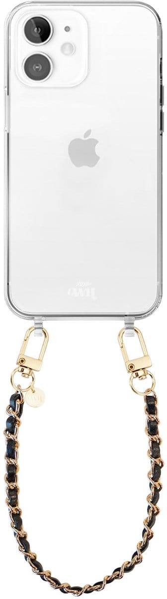 xoxo Wildhearts siliconen hoesje geschikt voor iPhone 11 - Classic Chain - Black (kort koord) - Telefoonhoesje - Hoesje met koord - Schakelketting - Kort telefoonkoord - Zwart met goud - Transparant hoesje