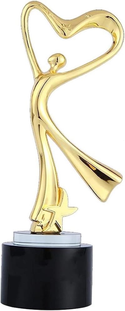 Metalen Trofee Beeldje - Gouden Prijs - Evenementen Bekronen - Kristallen Design - 8x8x27cm - Goud