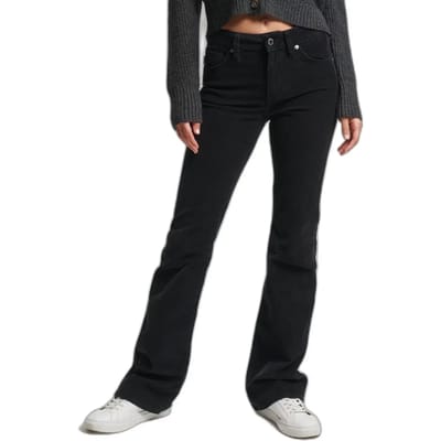 Superdry - Slimfit corduroy jeans met middelhoge taille en wijduitlopende pijpen - Dames - Broeken