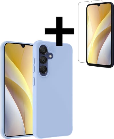 Hoesje - Met Screenprotector - Geschikt voor Samsung Galaxy A15 - Sterk & Shockproof - Back Cover - Siliconen Case - Telefoon Hoes - Telefoonhoesjes - Lichtblauw