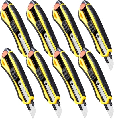 Set van 8 multifunctionele cuttermessen van 16 cm met rubberen handgreep, ideaal voor tapijt, papier en karton snijden