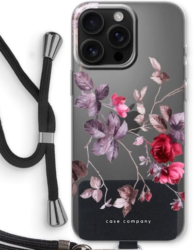 Case Company® - Hoesje met koord geschikt voor iPhone 16 Pro Max hoesje met Koord - Mooie bloemen - Telefoonhoesje met Zwart Koord - Bescherming aan alle Kanten en Over de Schermrand