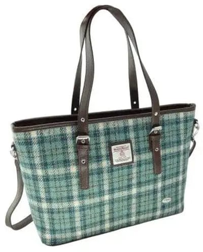 Schoudertas Spey Tote bag Lichtblauw en Creme (Duck Egg and Cream) - Groot - Ritssluiting - Harris Tweed - Glen Appin of Scotland