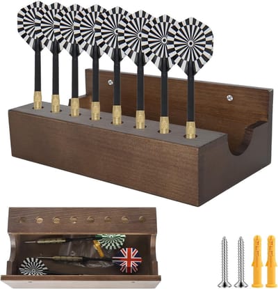 Dartpijlhouder Wandmontage - Darthouder Organizer - Dartspullen Opbergen - Ruimte voor 8 Darts - 11x6x8cm - Natuurlijk Hout
