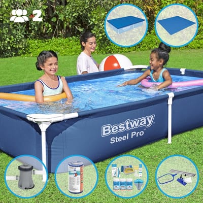 Bestway Steel Pro Frame Zwembad - Alles-in-één Zwembadpakket - 221 x 150 x 43 cm - Blauw