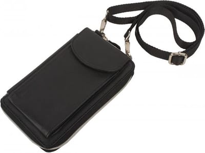 Rojafit ”Rundleer” Luxe Lederen Crossbody / Portemonnee & Telefoontas - Zwart - (afmeting : 13 x 3,5 x 20 cm.) Smartphone vak 17,5 x 8 cm.