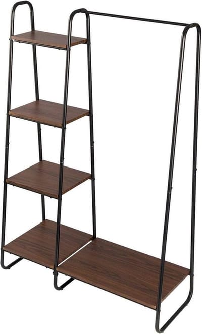 Multifunctioneel Kledingrek – Met Schoenenrek – 4 Opbergplanken – Klassiek Design – 90KG Draag Capaciteit – Hoogwaardige Materialen – Bruin