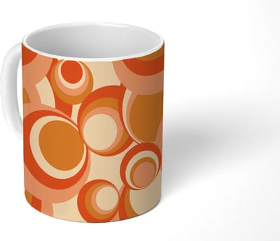 Mok - Koffiemok - Cirkel - Retro - Patroon - Mokken - 350 ML - Beker - Koffiemokken - Theemok