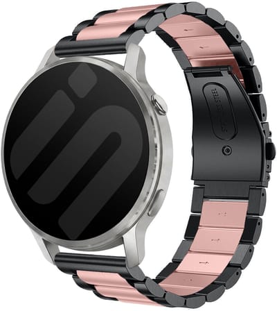 Strap-it 20mm stalen band - universeel geschikt voor Garmin Vivoactive 6 / 5 / 3 / Vivomove / 3 / HR / Style / Luxe / Sport / Trend / Forerunner 645 / 570 / 245 / 170 / 165 / 70 / 55 / Venu / SQ / SQ2 / 2 Plus / Approach S12 / S40 / S42 - Zwart/roze
