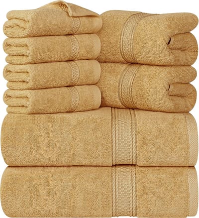 Handdoeken 8-Delige Badhanddoekenset, 2 Badhanddoeken, 2 Handdoeken en 4 Washandjes - Katoen Hotelkwaliteit, Super Zacht En Zeer Absorberend - Beige