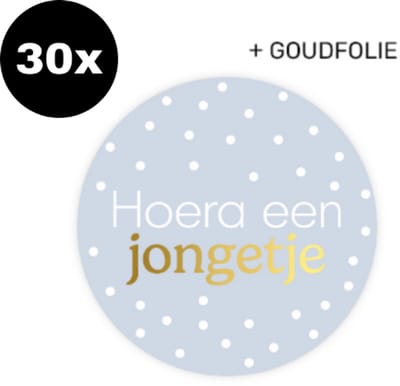 30x Sluitsticker Hoera een jongetje - goudfolie - ZOETTT - 40mm - Baby nieuws - Zwangerschap - Sluitzegel geboortekaartje - Geboorte sticker - Luxe sluitzegel