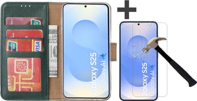 Hoesje met Screenprotector Geschikt voor Samsung Galaxy S25 – Arara bookcase met pasjeshouder - Groen