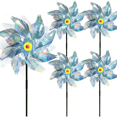 QTTVBTNA – 5 Stuks Windmolens – Glanzende Windspinners voor Tuin en Balkon – Windspinner – Weerbestendig en Eenvoudig te Plaatsen – Outdoor Tuinaccessoire – Zilver