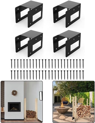 Brandhout Opslag Beugels - Houtrek Organizer - Open Haard Hout Opslaan - Verstelbaar Ontwerp - 4 stuks - Zwart