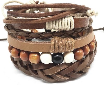 Montebello Armbanden Alrawia - Leer - Kralen - Touw - 4-delig - Aanpasbaar