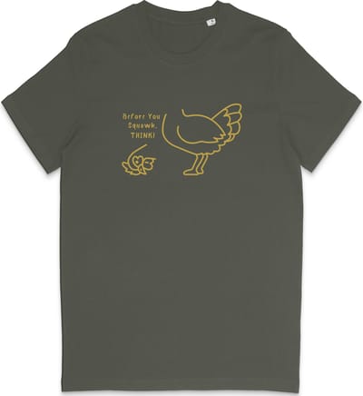 T Shirt Dames Heren - Grappig Kip Zonder Kop Design - Khaki Groen- Maat XS