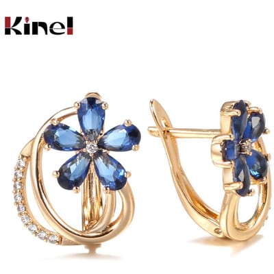 Nouveaux Boucles d'oreilles Femme Or Rose Scintillant Zircon Noir Naturel Cristal Boucles d'oreilles Fleur Haute Qualité Bijoux Fins Quotidien beige