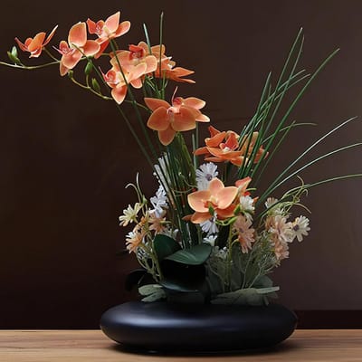 SnelShoppen - Kunstorchideebloemen 43 cm - Echte Touch Phalaenopsis Zijde Boeket met Keramische Pot - Perfecte Woondecoratie voor Binnentafel, Middens