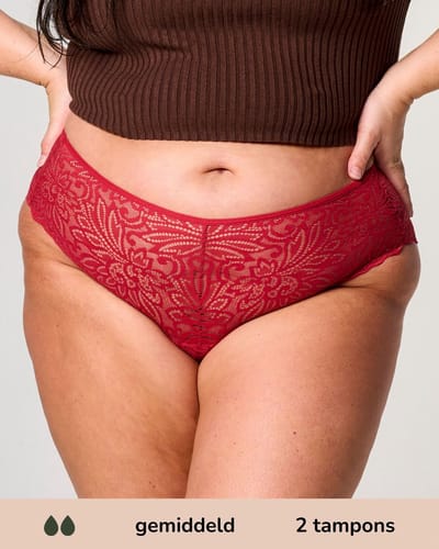 Moodies menstruatie ondergoed - Hipster Lace - gemiddeld kruisje - maat XL - Rood