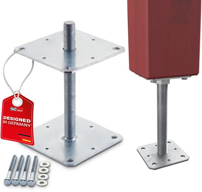 SOTECH paaldrager 160 x 160 x 250 mm draad M24 staal thermisch verzinkt paalbevestiging hoogteverstelbaar anker om vast te schroeven weerbestendig