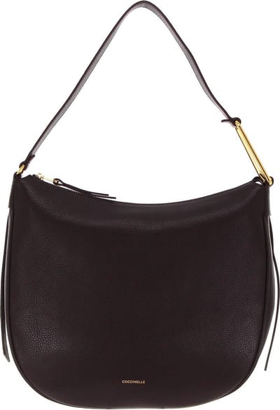 COCCINELLE Leren Schoudertas Priscilla Handbag Grained Leather Darkbrown Donkerbruin