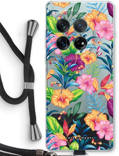 Case Company® - Hoesje met koord geschikt voor OnePlus 12r hoesje met Koord - Tropisch 2 - Telefoonhoesje met Zwart Koord - Bescherming aan alle Kanten en Over de Schermrand