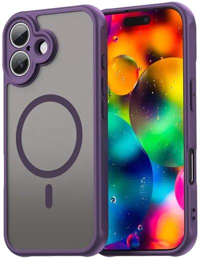 MobyDefend Hoesje - Geschikt voor iPhone 17 - Case Geschikt voor MagSafe - Mat Transparant Met Gekleurde Rand - Paars