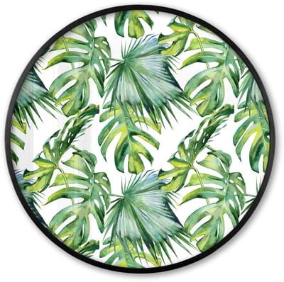 Poster in lijst Rond - Fotolijst 60x60 cm - Posters - Bohemian - Bladeren - Bloemen - Tropisch - Ronde posterlijst zwart - Decoratie - Wanddecoratie woonkamer - Muurdecoratie slaapkamer